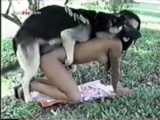Curly Girl Has sex with dog public